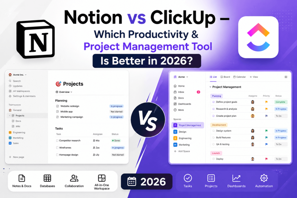 Notion vs ClickUp – Which Productivity & Project Management Tool Is Better in 2026?